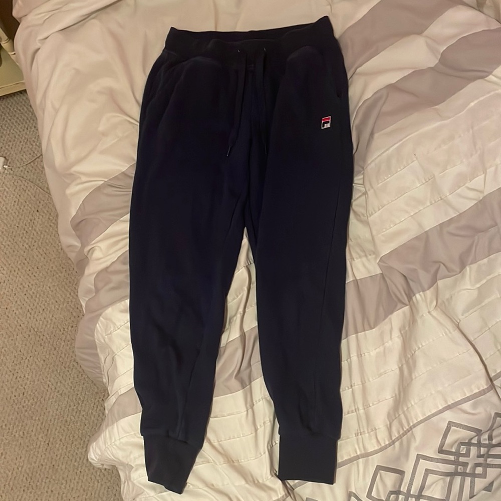 Navy blue FILA sweatpants with pockets